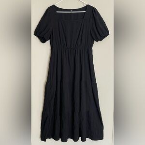 Shein Curve Black Short Sleeve Tiered Midi Dress